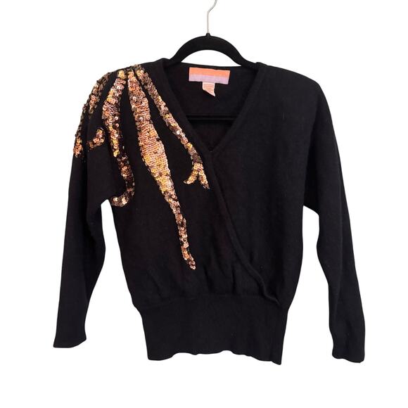 Jon St Jon VTG Sweater Women S Black Lambswool Sequin Beaded Pullover Sweater - Picture 1 of 8